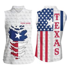 Texas American flag Womens sleeveless polo shirts custom white golf ball skin golf apparel for ladies NQS7523