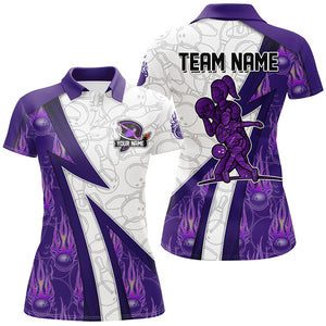 Custom Bowling polo Shirt For Women purple flame camo Bowling Jersey, Bowling Team Shirt NQS6462