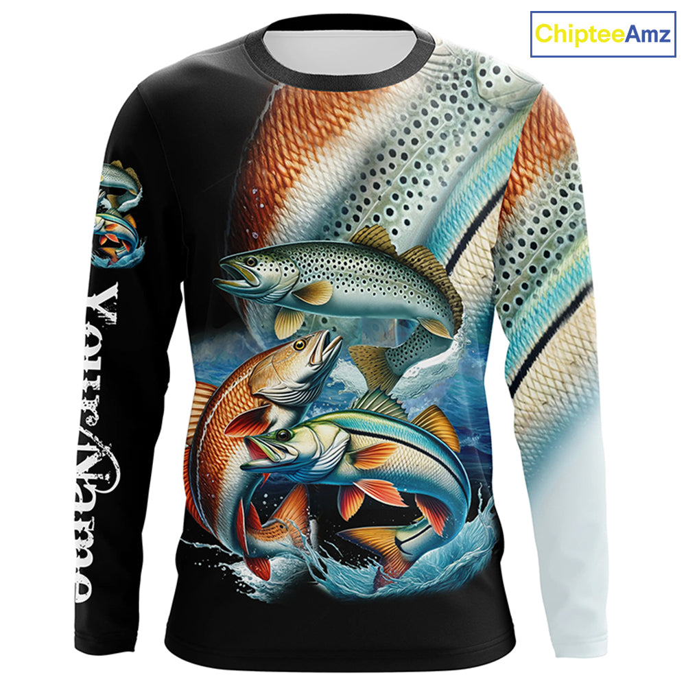 Inshore slam Redfish, snook, speckled trout fishing custom sun protection long sleeve fishing shirts NQS4195