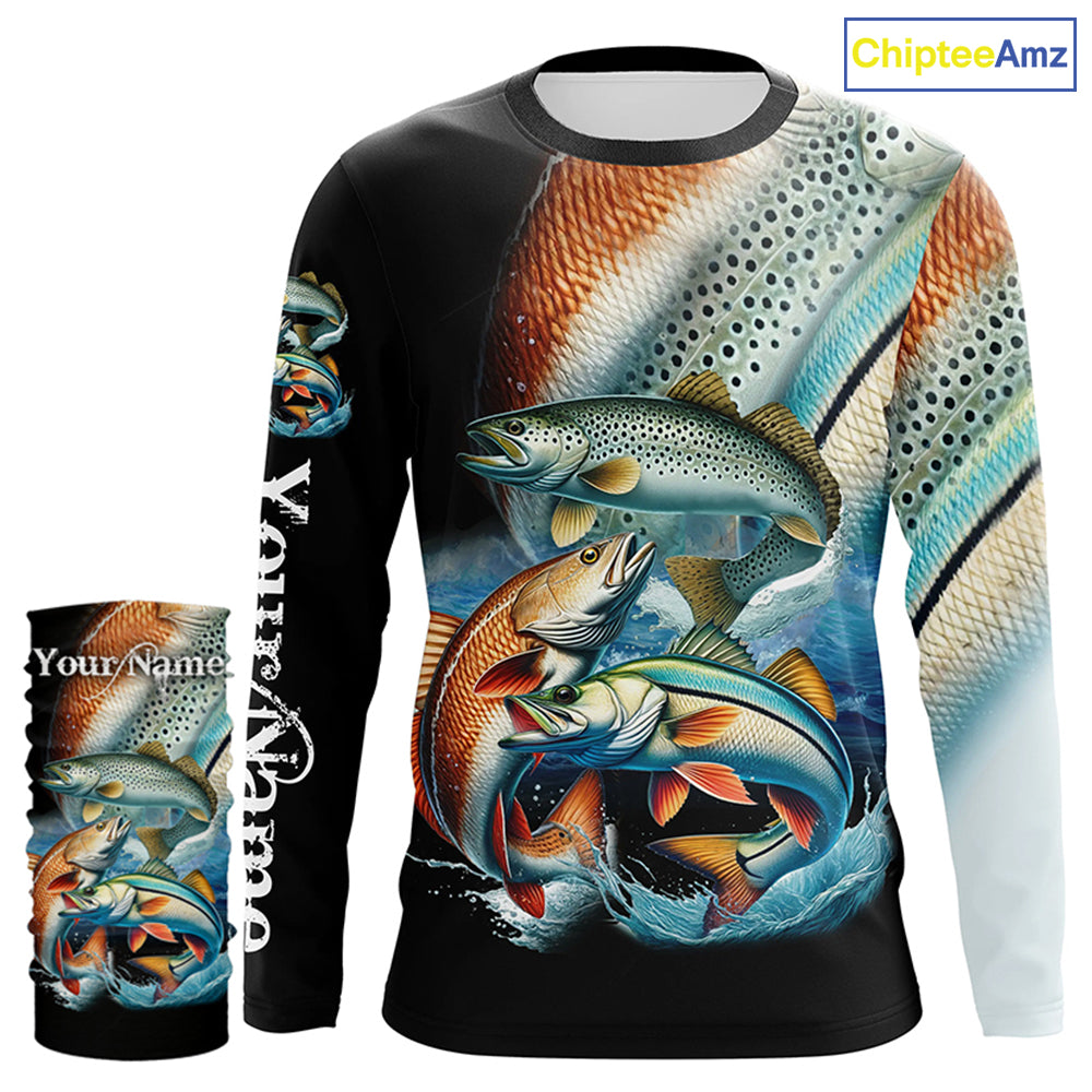 Inshore slam Redfish, snook, speckled trout fishing custom sun protection long sleeve fishing shirts NQS4195