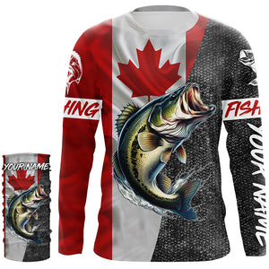 Canadian Flag Largemouth Bass Fishing Custom long sleeve performance Fishing Shirts, Bass jerseys NQS5038