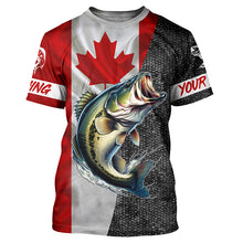 Load image into Gallery viewer, Canadian Flag Largemouth Bass Fishing Custom long sleeve performance Fishing Shirts, Bass jerseys NQS5038