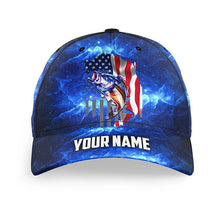 Load image into Gallery viewer, Bass Fishing American Flag patriotic blue galaxy Custom fishing hat  Unisex Fishing Baseball Angler hat NQS1715