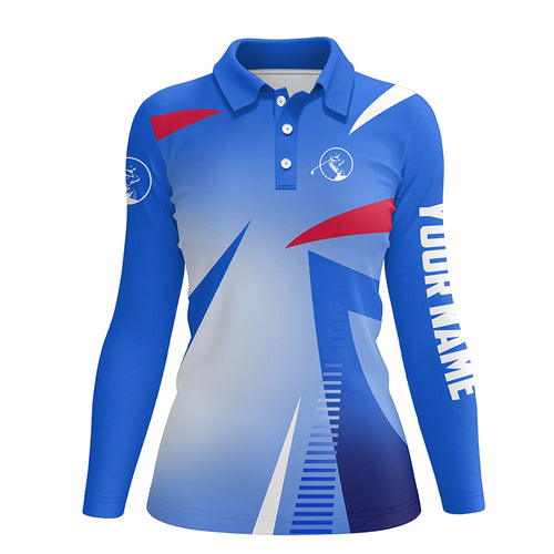 Personalized womens golf polos shirt custom name sport ladies golf tops, golfing gifts | Blue NQS5559