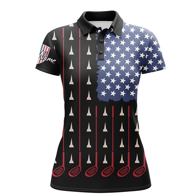 Women golf polo shirt custom golf tees clubs American flag patriot black ladies golf tops NQS5814