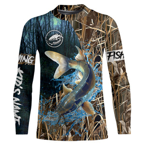 Catfish Fishing Camo Custom name Long sleeve fishing shirts, Catfish Fishing Jerseys NQS617