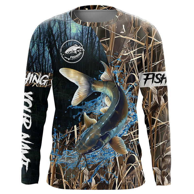 Catfish Fishing Camo Custom name Long sleeve fishing shirts, Catfish Fishing Jerseys NQS617