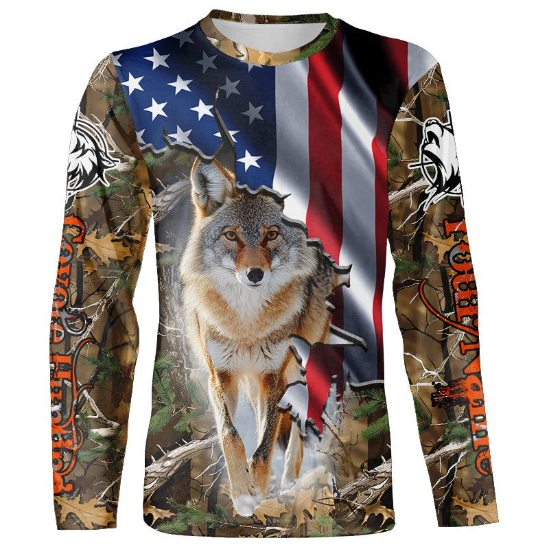 American Flag Coyote hunting predator camouflage Customize Name hunting clothes NQS1042