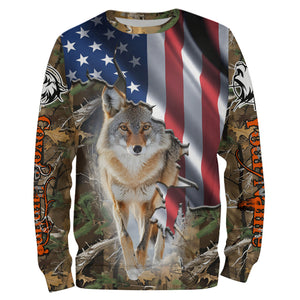 American Flag Coyote hunting predator camouflage Customize Name hunting clothes NQS1042