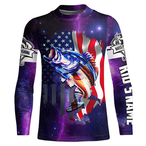 Bass Fishing 3D American Flag patriotic purple galaxy Custom Fishing jerseys NQS2414