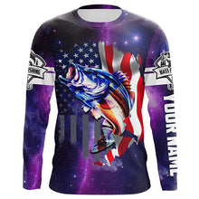 Load image into Gallery viewer, Bass Fishing 3D American Flag patriotic purple galaxy Custom Fishing jerseys NQS2414