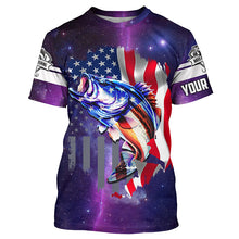 Load image into Gallery viewer, Bass Fishing 3D American Flag patriotic purple galaxy Custom Fishing jerseys NQS2414