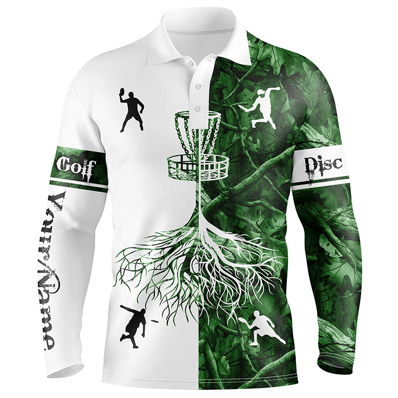 Mens disc golf polo shirts green camo custom name disc golf team shirt, disc golf gifts NQS6896