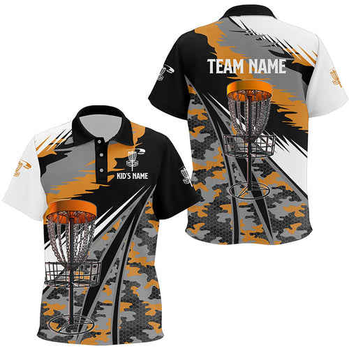 Kid Disc golf polo shirts custom orange camo disc golf basket team disc golf outfit NQS7347