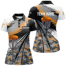 Load image into Gallery viewer, Women disc golf polo shirts custom orange camo disc golf basket team disc golf outfits NQS7347