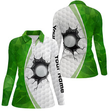 Load image into Gallery viewer, Green white golf ball pattern Womens golf polo shirts custom ladies golf shirts, green golf tops NQS7360