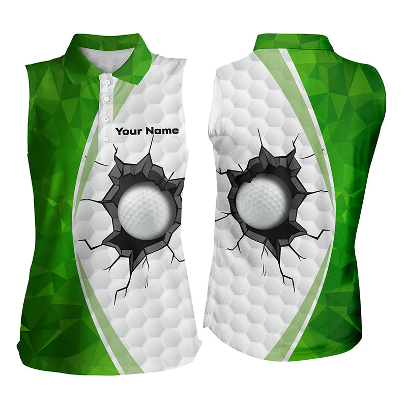 Green white golf ball pattern womens sleeveless golf tops custom ladies golf shirts, green golf tops NQS7360