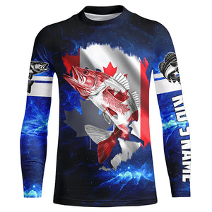 Canada Flag Walleye Fishing Custom long sleeve performance Fishing Shirts, Walleye Fishing jerseys NQS3529