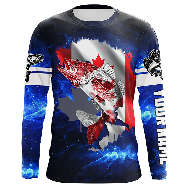 Canada Flag Walleye Fishing Custom long sleeve performance Fishing Shirts, Walleye Fishing jerseys NQS3529