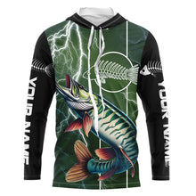 Load image into Gallery viewer, Musky Fishing Custom Long sleeve Fishing Shirts, Muskie green lightning reaper Fishing jerseys NQS3991