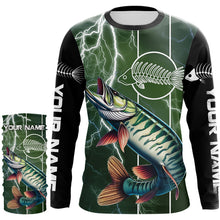 Load image into Gallery viewer, Musky Fishing Custom Long sleeve Fishing Shirts, Muskie green lightning reaper Fishing jerseys NQS3991