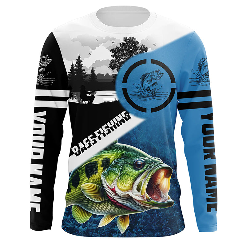 Largemouth Bass Fishing Blue performance fishing shirt custom name