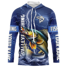 Load image into Gallery viewer, Walleye Fishing blue lightning jerseys custom name performance Long Sleeve tournament fishing shirts NQS5352