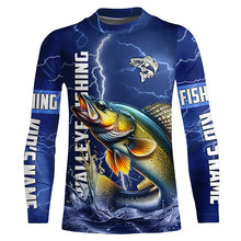 Load image into Gallery viewer, Walleye Fishing blue lightning jerseys custom name performance Long Sleeve tournament fishing shirts NQS5352