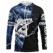 Load image into Gallery viewer, Walleye fishing tattoo blue camo Custom long sleeves fishing shirts, walleye jerseys black version NQS4230