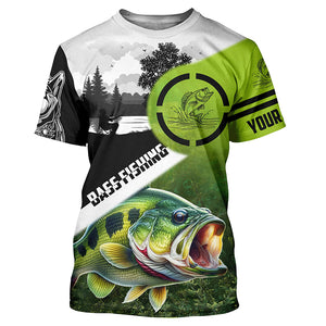 Largemouth Bass fishing green black Customize Name bass fish skull UV protection fishing shirts NQS1270