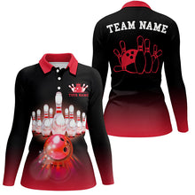 Load image into Gallery viewer, Personalized Red gradient Bowling ball and pins Team Jerseys, Womens bowling polo shirt Bowling League NQS7375