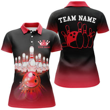 Load image into Gallery viewer, Personalized Red gradient Bowling ball and pins Team Jerseys, Womens bowling polo shirt Bowling League NQS7375