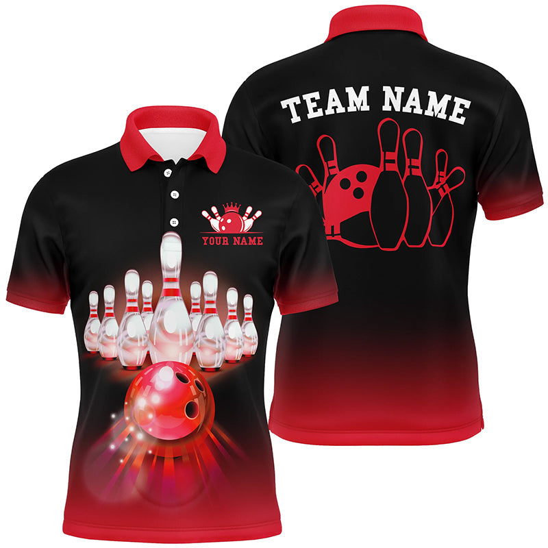 Personalized Red gradient Bowling ball and pins Team Jerseys, Mens polo bowling shirts Bowling League NQS7375