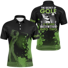 Load image into Gallery viewer, Green and black funny Mens golf polo shirt custom the secret of golf is to turn three shots into twos NQS5608