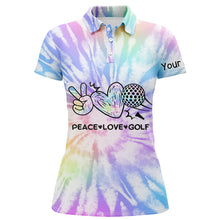 Load image into Gallery viewer, Womens golf polo shirts tie dye pattern custom peace love golf, personalized golf shirt for womens NQS5843