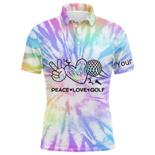 Load image into Gallery viewer, Mens golf polo shirts tie dye pattern custom peace love golf, personalized golf shirt for mens NQS5843