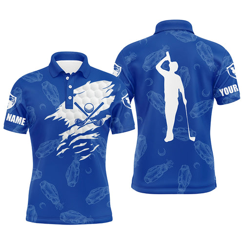 Mens golf polo shirt custom name golf clubs pattern shirt | Blue NQS3857