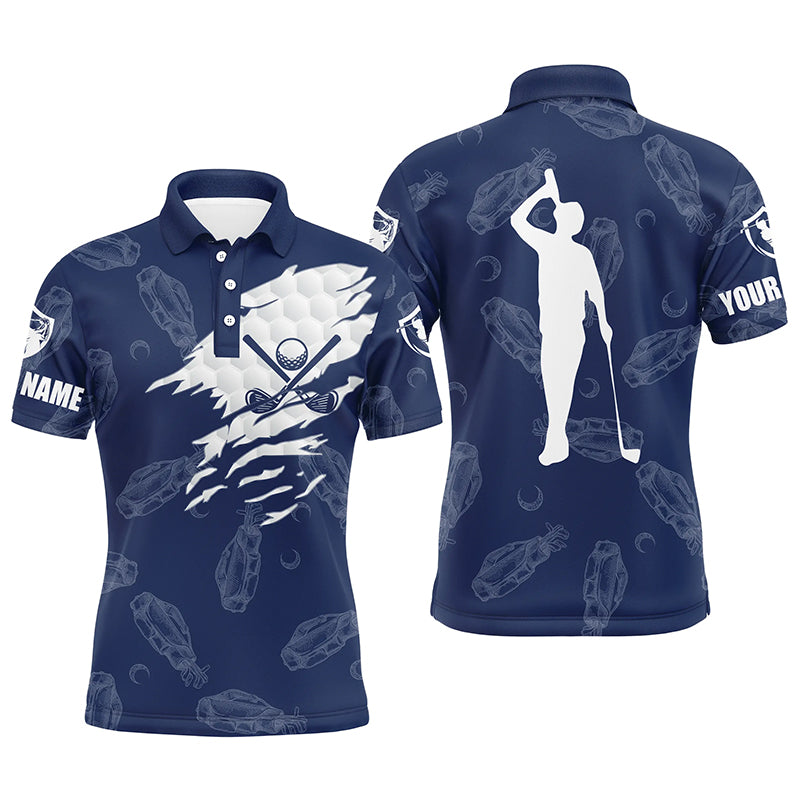 Mens golf polo shirt custom name golf clubs pattern shirt | Navy Blue NQS3858