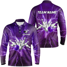 Load image into Gallery viewer, Mens polo bowling shirts Custom purple lightning thunder Bowling Team Jersey, gift for team Bowlers NQS7395