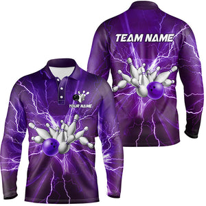 Mens polo bowling shirts Custom purple lightning thunder Bowling Team Jersey, gift for team Bowlers NQS7395