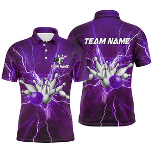 Mens polo bowling shirts Custom purple lightning thunder Bowling Team Jersey, gift for team Bowlers NQS7395