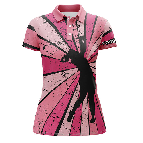 Vintage pink Womens golf polo shirt custom golf tops for women, team golf shirts ladies gift for mom NQS5381