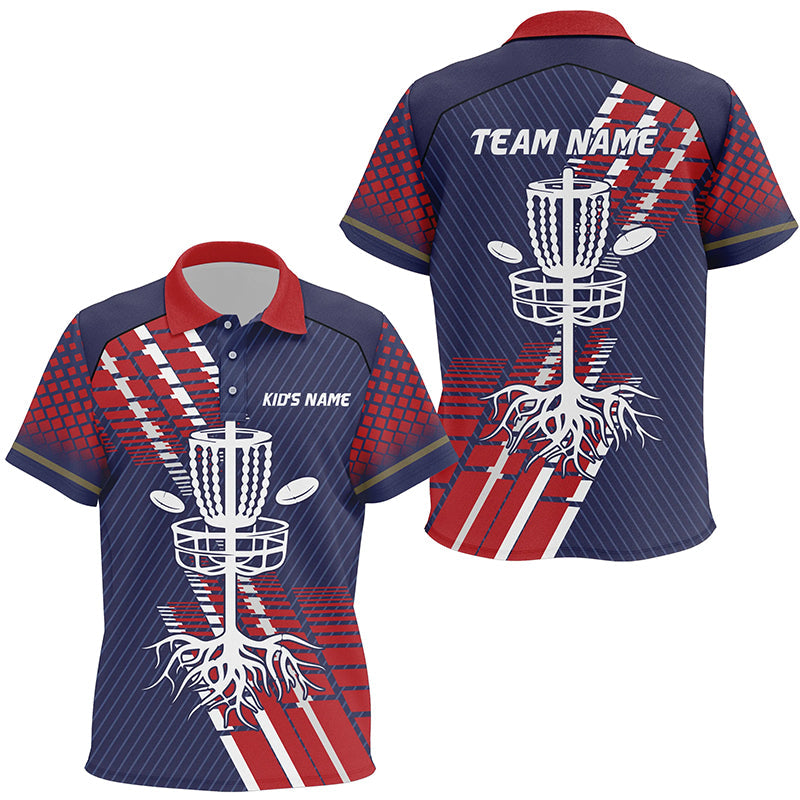 Red, white and blue Kid Disc golf polo shirts custom team disc golf basket jerseys, disc golf gifts NQS7409