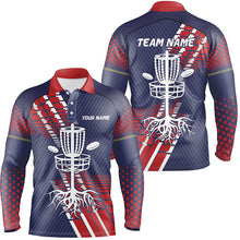 Load image into Gallery viewer, Red, white and blue Mens disc golf polo shirts custom team disc golf basket jerseys, disc golf gifts NQS7409