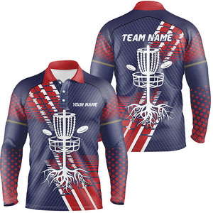 Red, white and blue Mens disc golf polo shirts custom team disc golf basket jerseys, disc golf gifts NQS7409