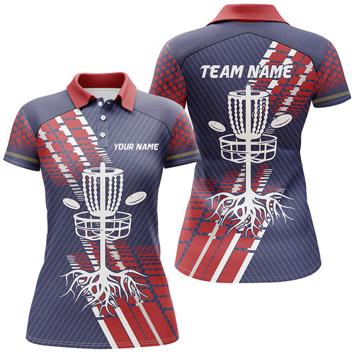 Red, white and blue Women disc golf polo shirts custom team disc golf basket jerseys, disc golf gifts NQS7409