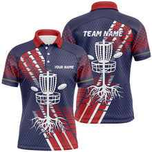 Load image into Gallery viewer, Red, white and blue Mens disc golf polo shirts custom team disc golf basket jerseys, disc golf gifts NQS7409