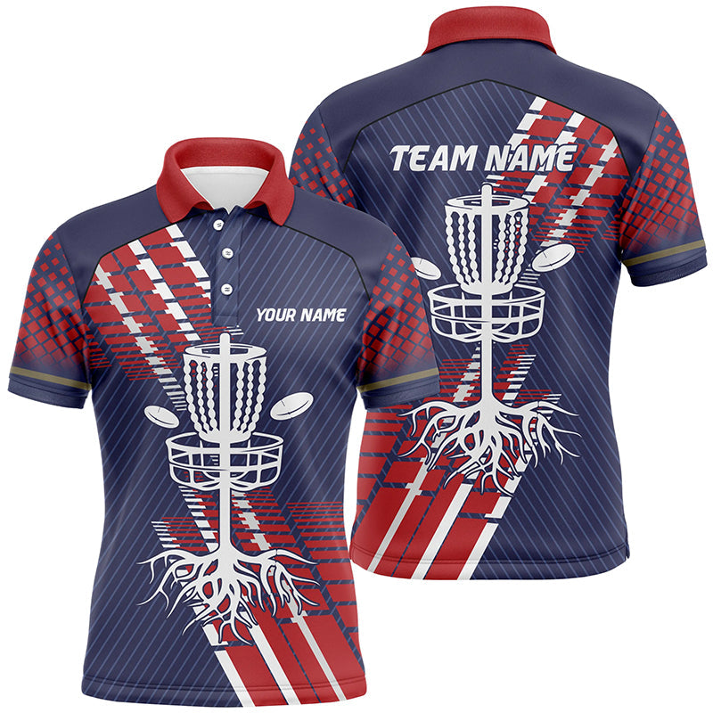 Red, white and blue Mens disc golf polo shirts custom team disc golf basket jerseys, disc golf gifts NQS7409