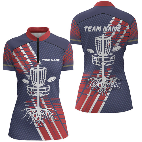 Red, white and blue Women Quarter Zip shirt custom team disc golf basket jerseys, disc golf gifts NQS7409