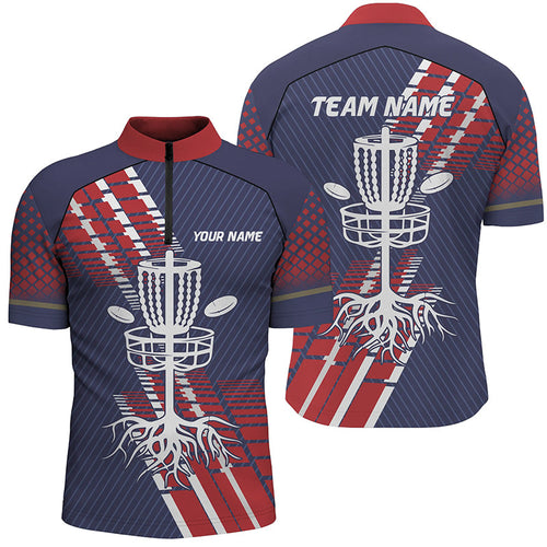 Red, white and blue Men Quarter Zip shirt custom team disc golf basket jerseys, disc golf gifts NQS7409